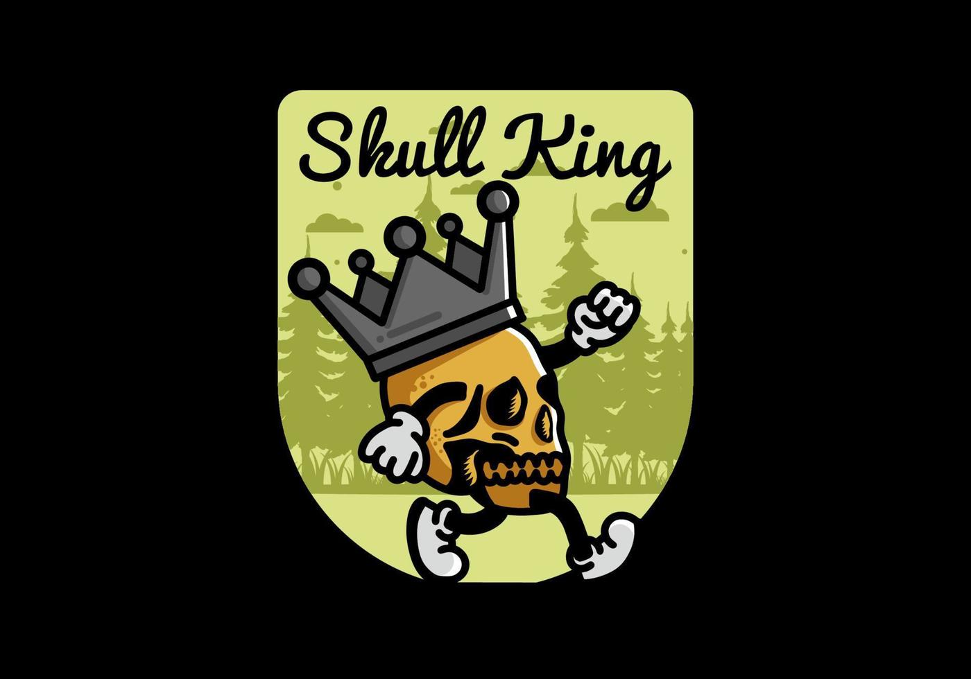 Walking skull illustration wearing a big crown vector