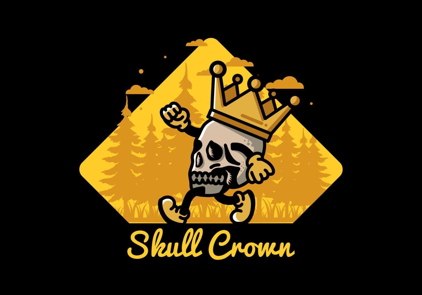 Walking skull illustration wearing a big crown vector