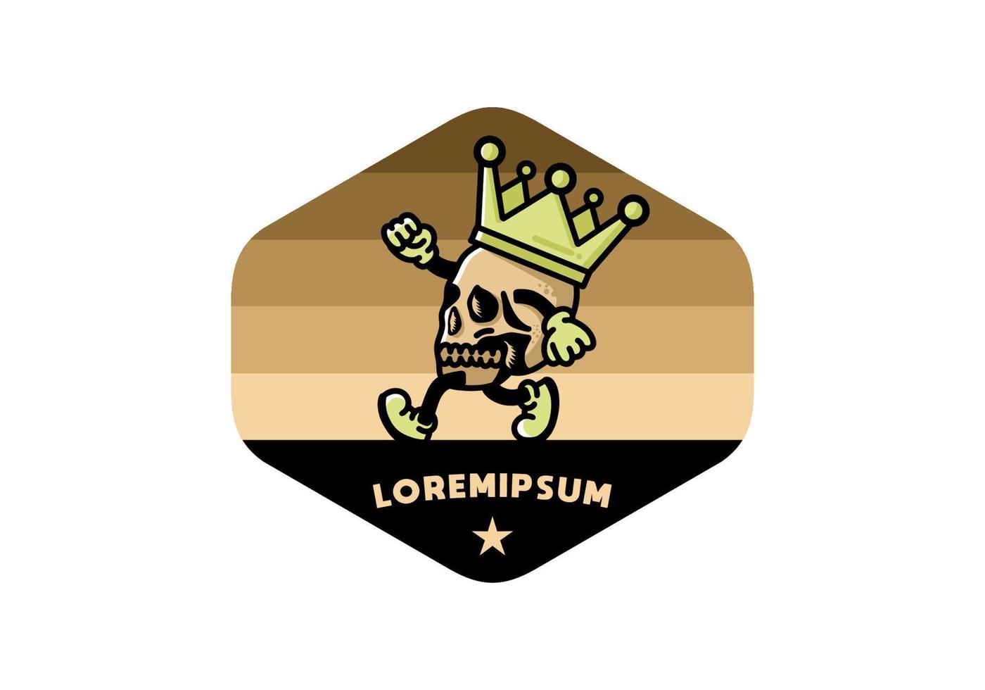 Walking skull illustration wearing a big crown vector