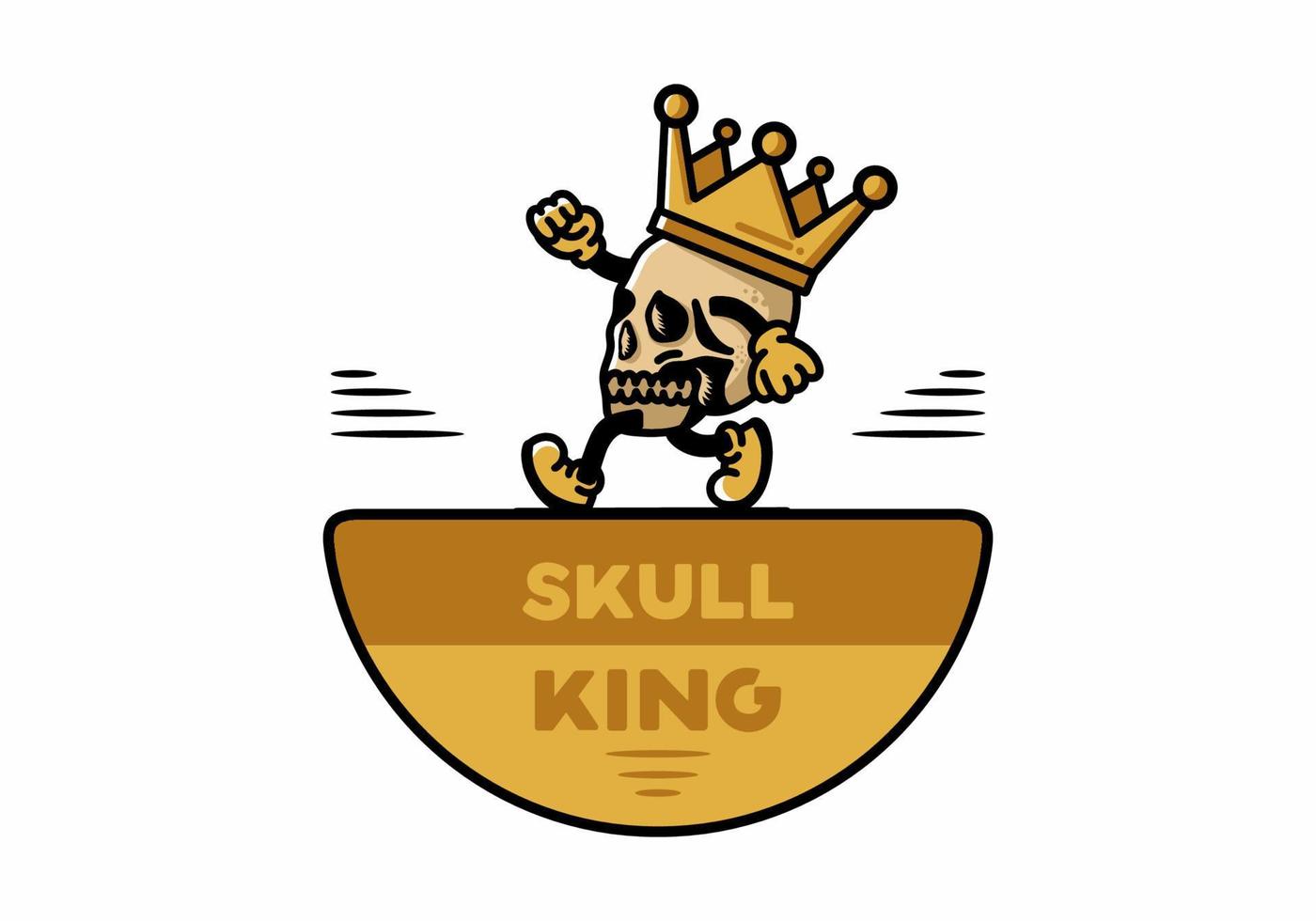 Walking skull illustration wearing a big crown vector