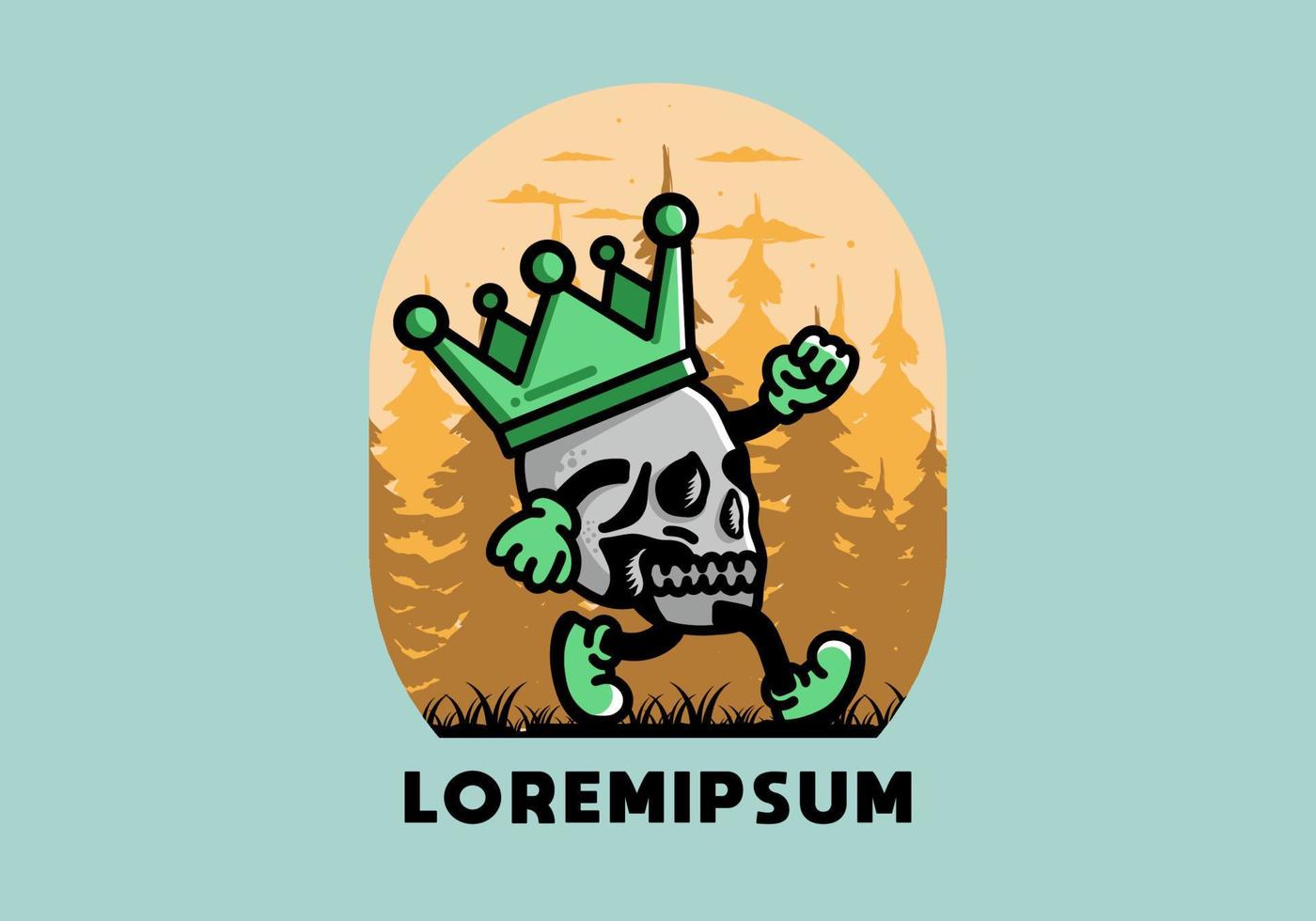Walking skull illustration wearing a big crown vector