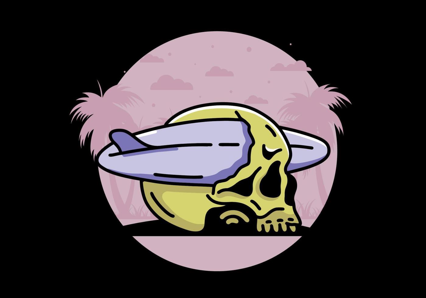 Surfboard piercing the skull illustration design vector