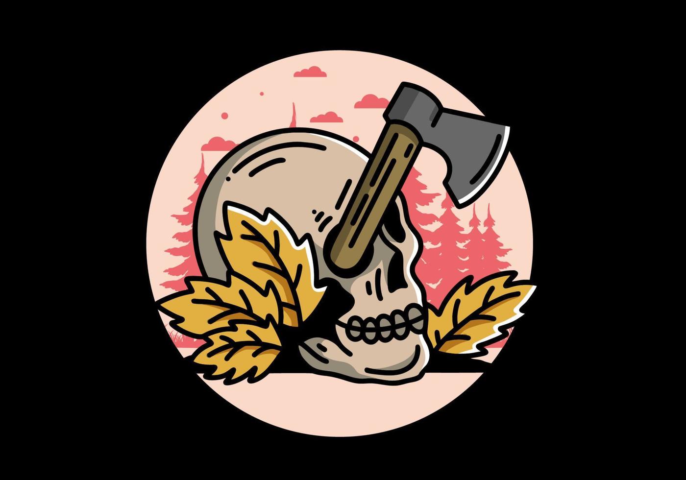 an ax stuck in the skull illustration design vector