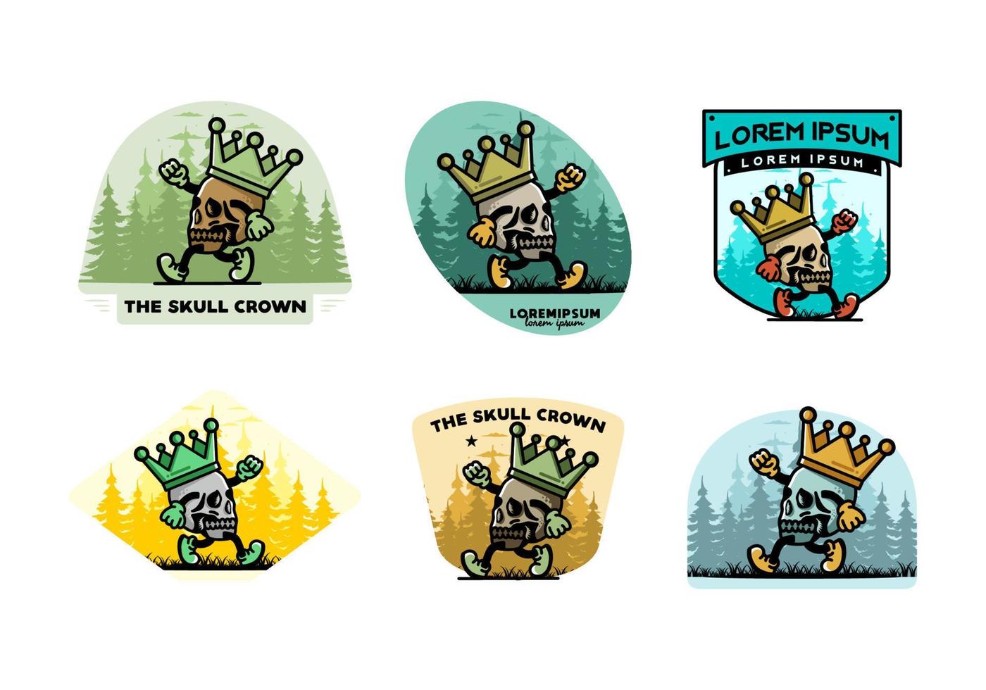 Walking skull illustration wearing a big crown vector