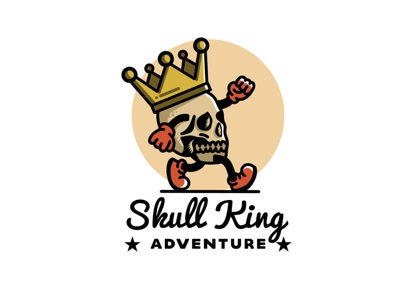 Walking skull illustration wearing a big crown vector