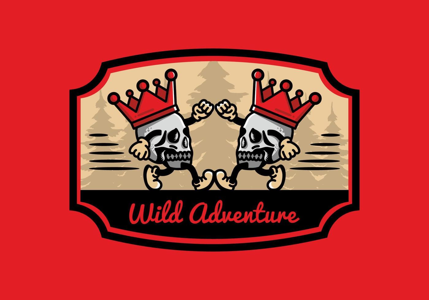 Walking skull illustration wearing a big crown vector
