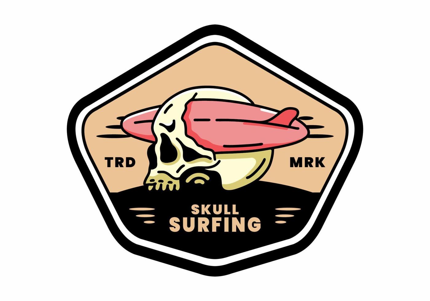 Surfboard piercing the skull illustration design vector