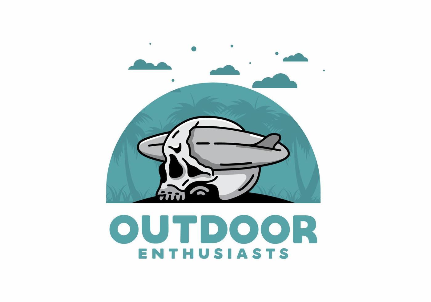Surfboard piercing the skull illustration design vector