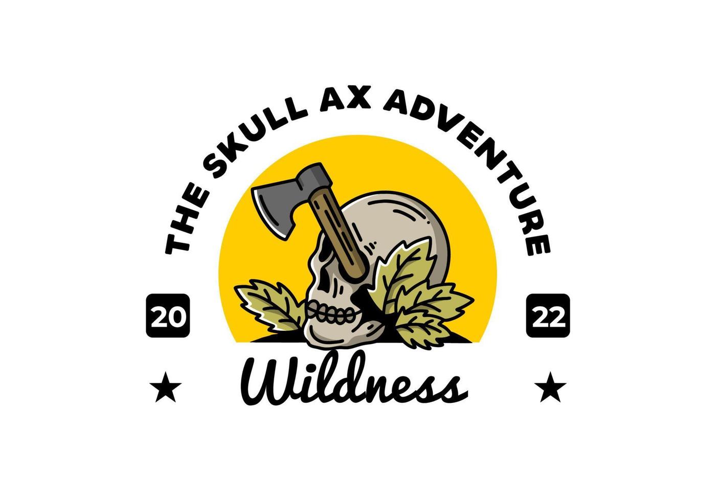 an ax stuck in the skull illustration design vector