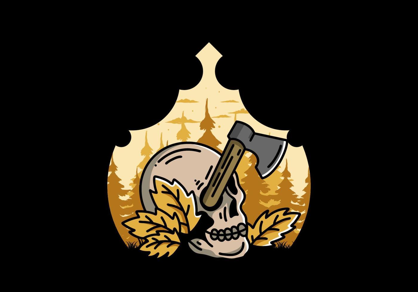 an ax stuck in the skull illustration design vector