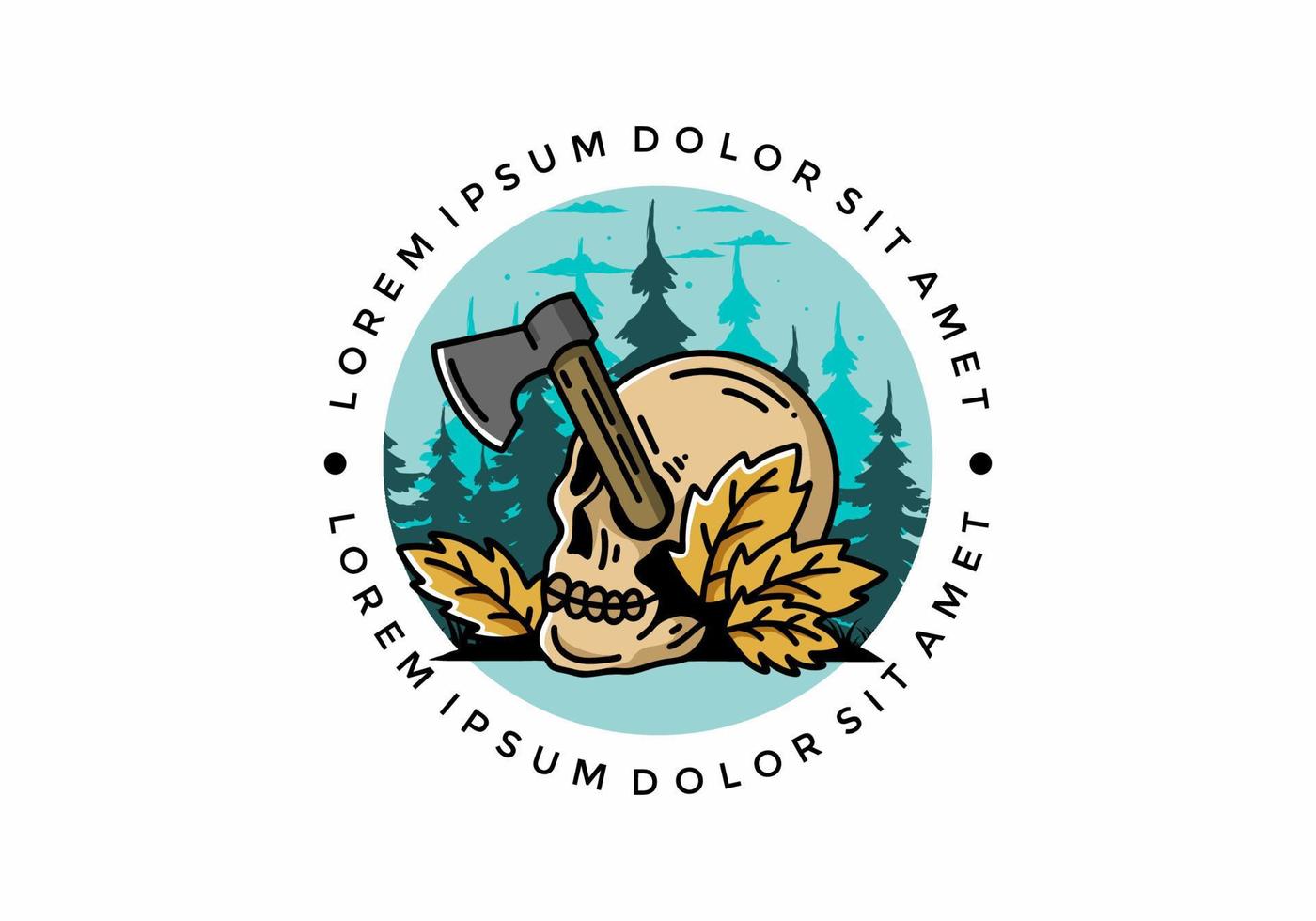 an ax stuck in the skull illustration design vector
