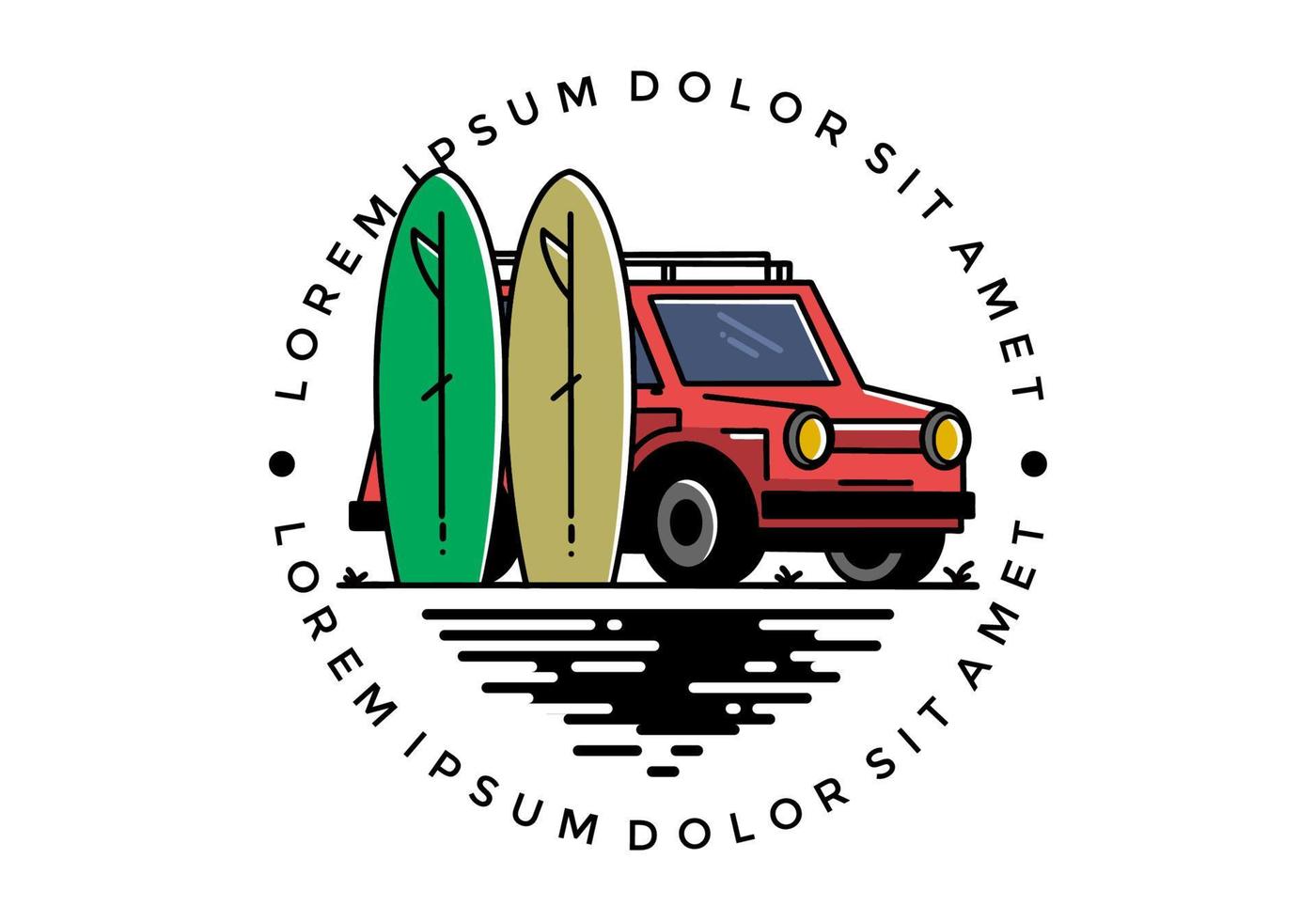 Small car and two surfboards illustration vector