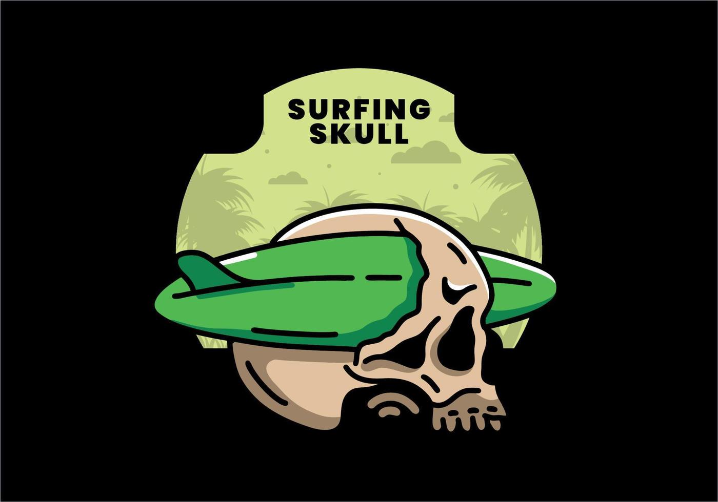 Surfboard piercing the skull illustration design vector