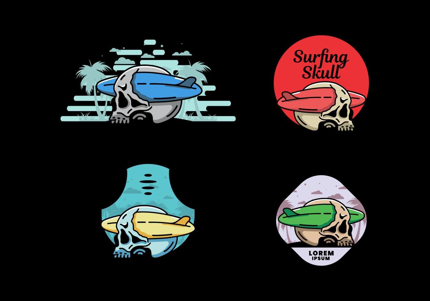 Surfboard piercing the skull illustration design vector