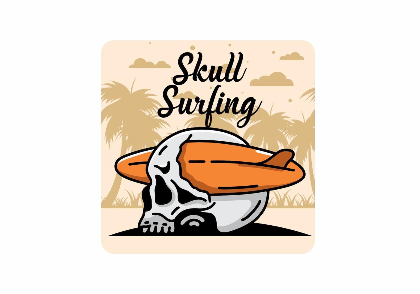 Surfboard piercing the skull illustration design vector