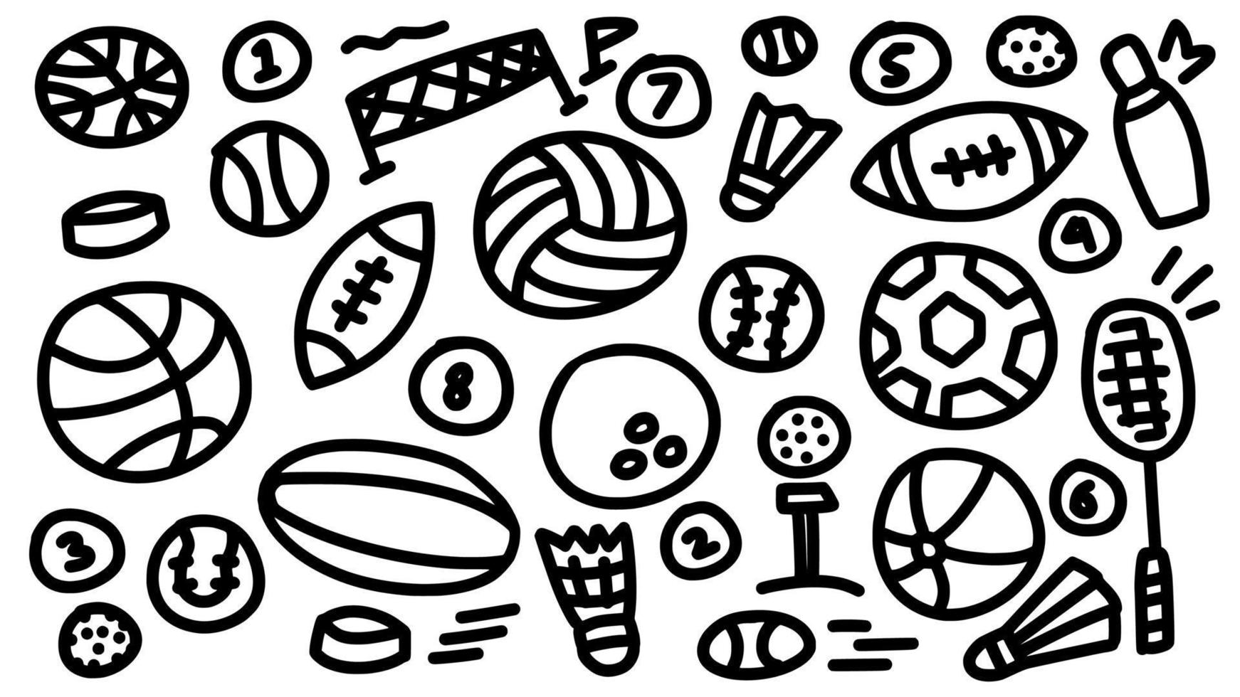 ball sport equipment collection icon set hand drawn doodle outline vector template illustration collection for sport education and coloring book