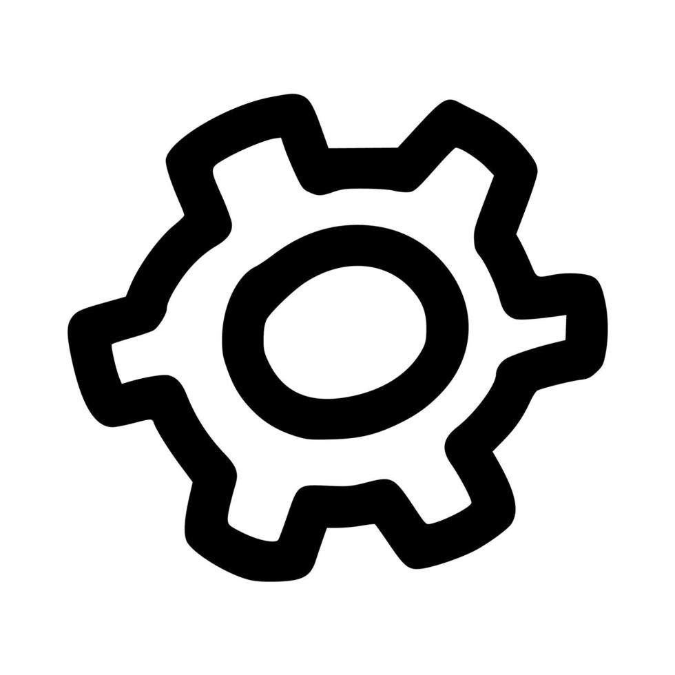 icono de rueda dentada de un solo engranaje dibujado a mano doodle contorno vector plantilla ilustración colección para la industria y los negocios
