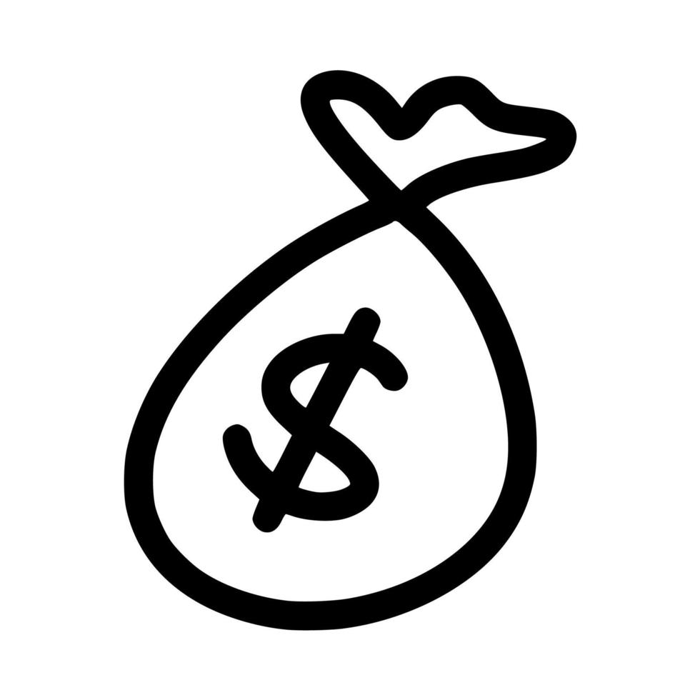 single sack bag or purse of money hand drawn doodle outline vector template illustration collection for business and finance