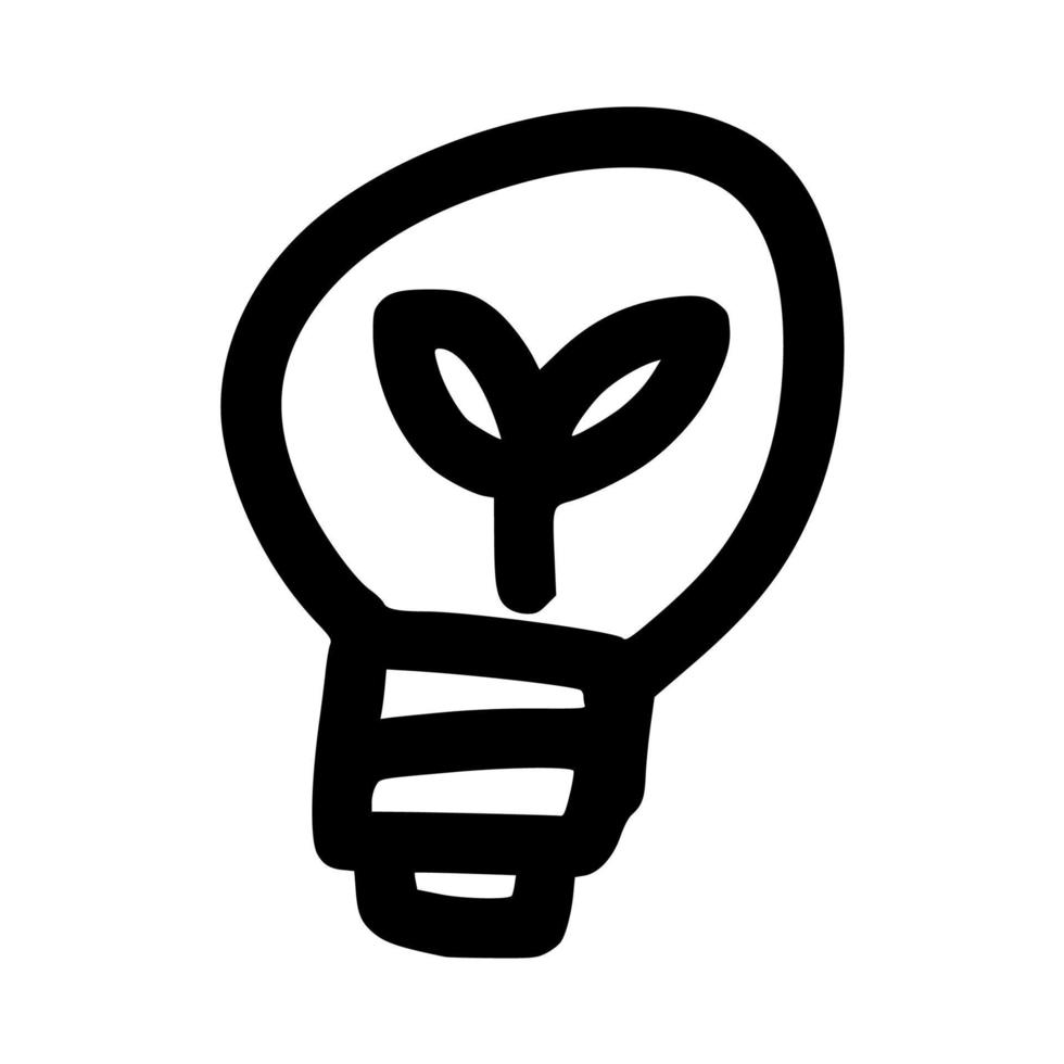 simple light bulb with twin leaf on the middle icon hand drawn doodle outline vector template illustration collection for education and eco friendly campaign