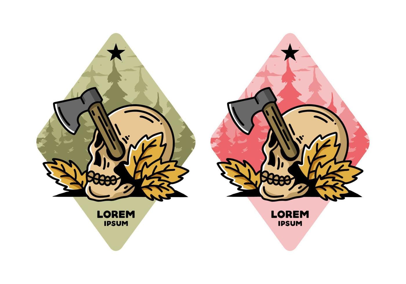 an ax stuck in the skull illustration design vector