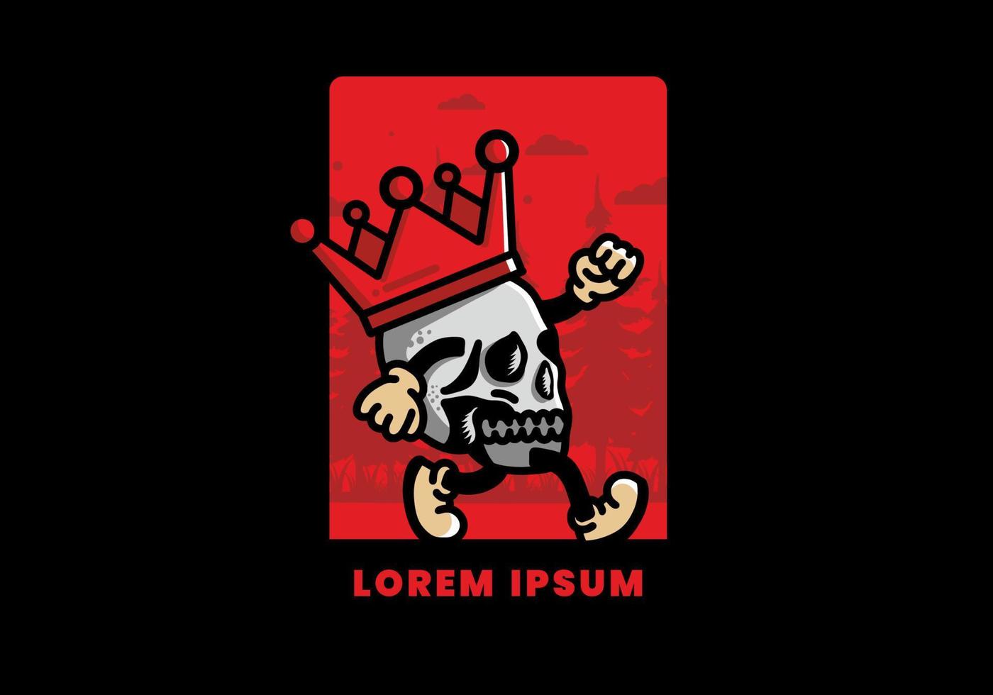 Walking skull illustration wearing a big crown vector