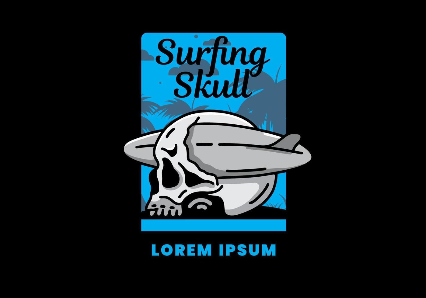 Surfboard piercing the skull illustration design vector