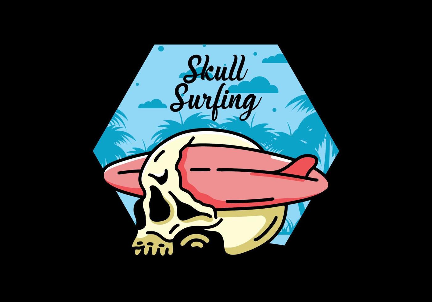 Surfboard piercing the skull illustration design vector