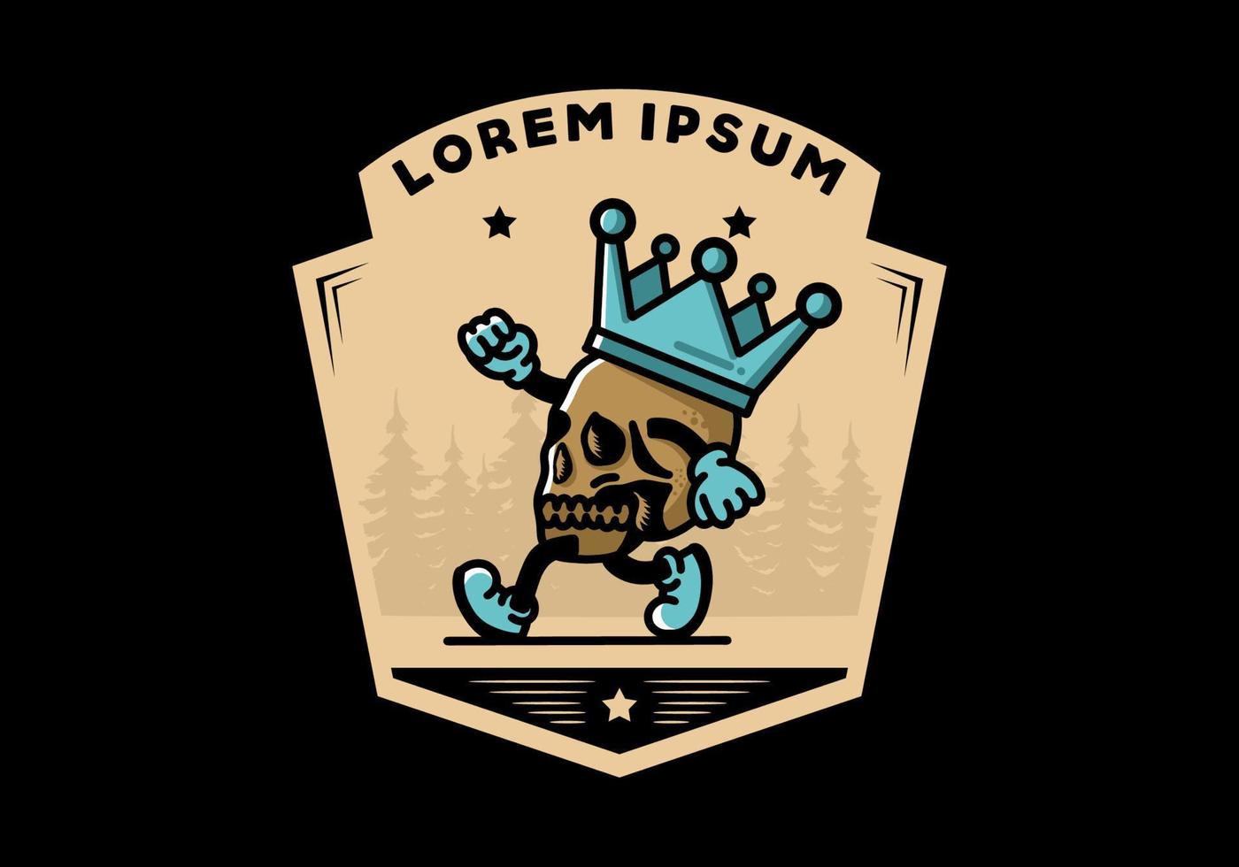 Walking skull illustration wearing a big crown vector