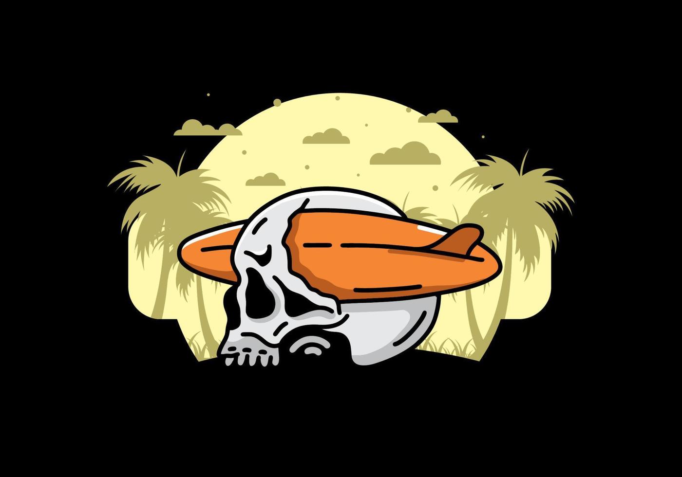 Surfboard piercing the skull illustration design vector