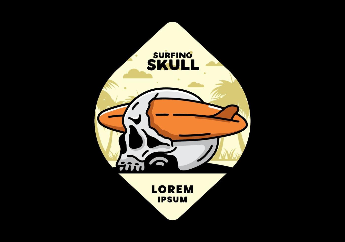 Surfboard piercing the skull illustration design vector