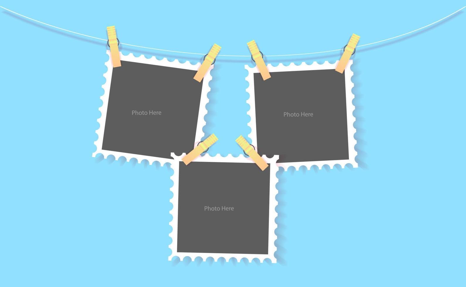 Hanging photo frame on background vector