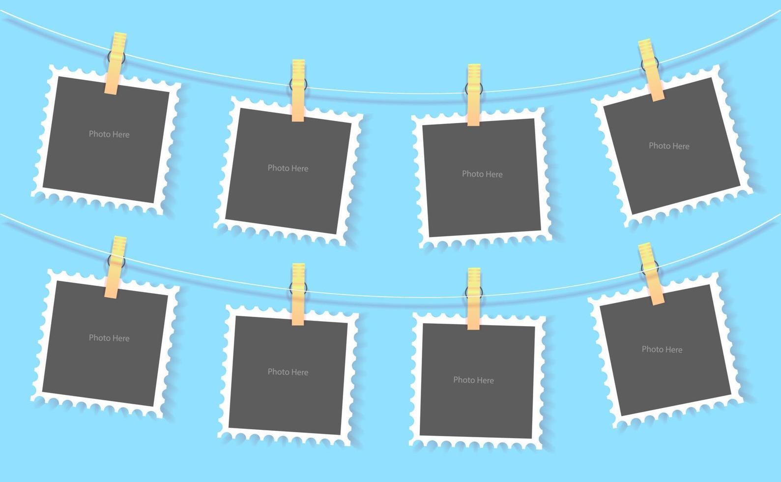 Hanging photo frame on background vector