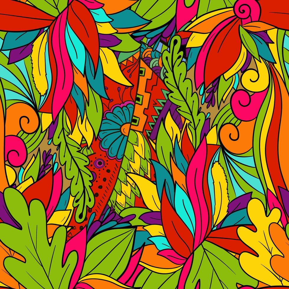 Floral seamless pattern with leaves, flowers and berries. vector