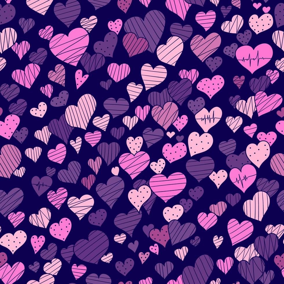 hand-drawn doodle seamless pattern with hearts vector