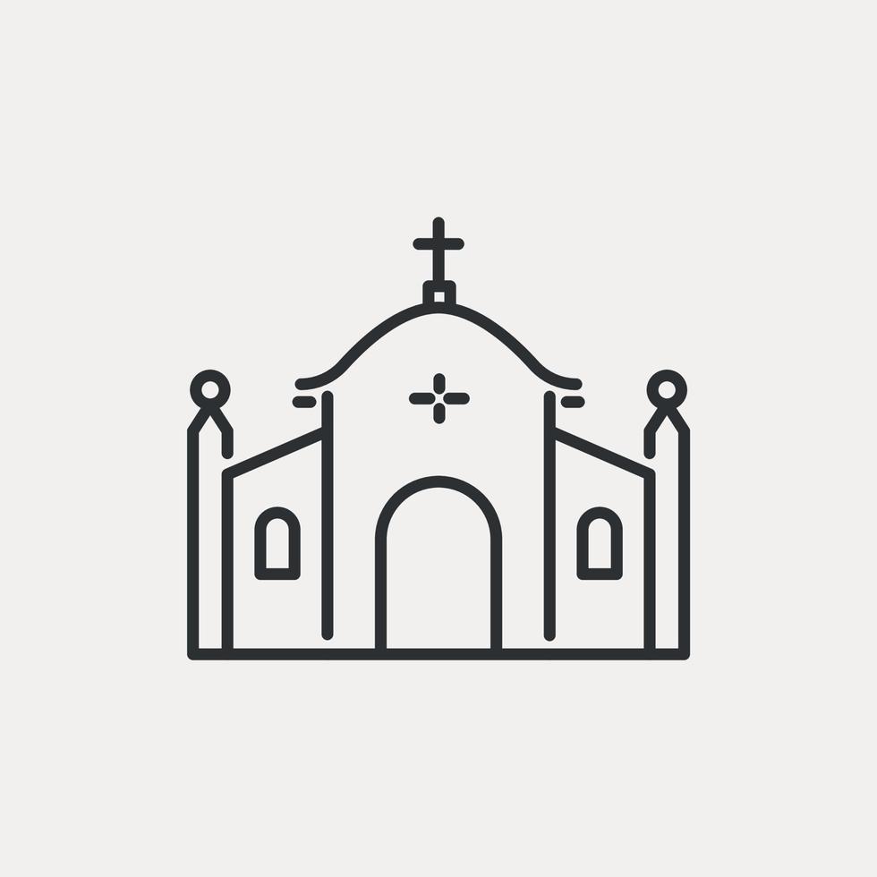 Catholic church or chapel line icon. Religion Catholicism, home for God. Symbol of faith in Jesus Christ, Saint Spirit and God Father. Vector illustration editable stroke