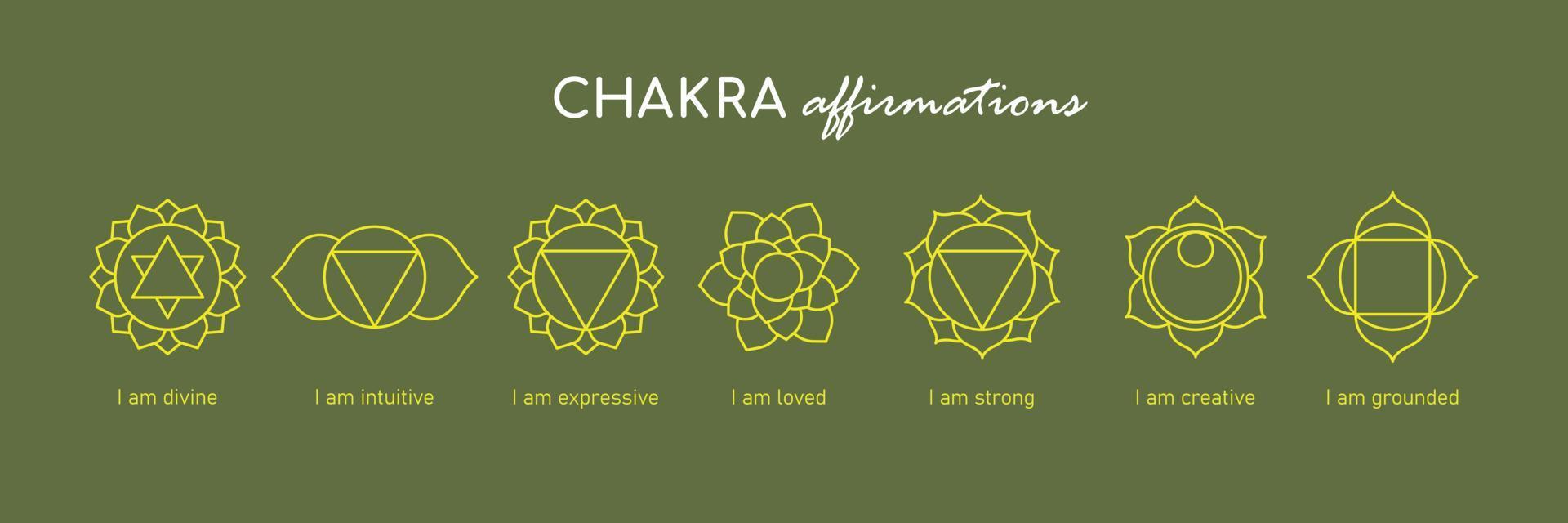 Conjunto de iconos de línea de 7 chakras. símbolos con significado. ilustración vectorial vector