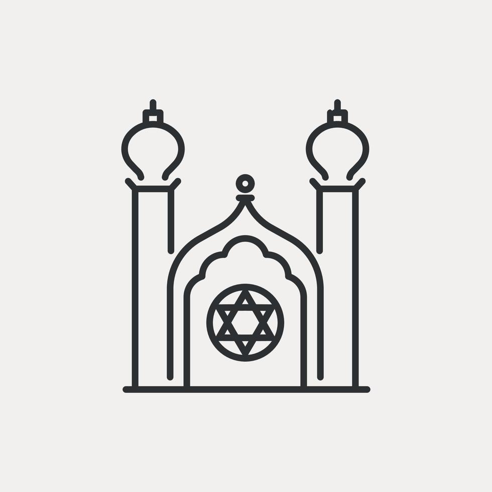 Jewish Synagogue line icon.  Building with David star outline symbol. Vector illustration editable stroke