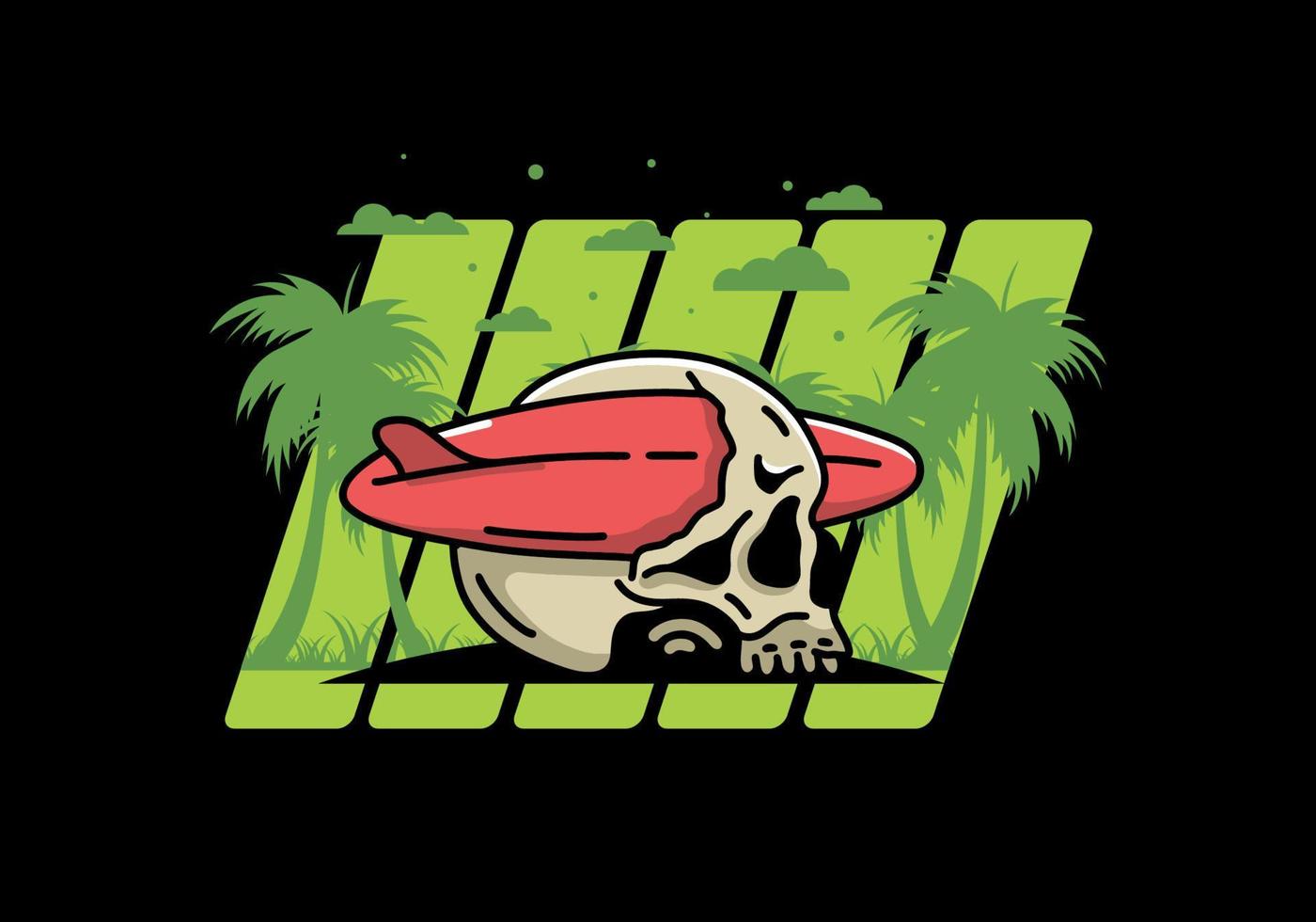 Surfboard piercing the skull illustration design vector