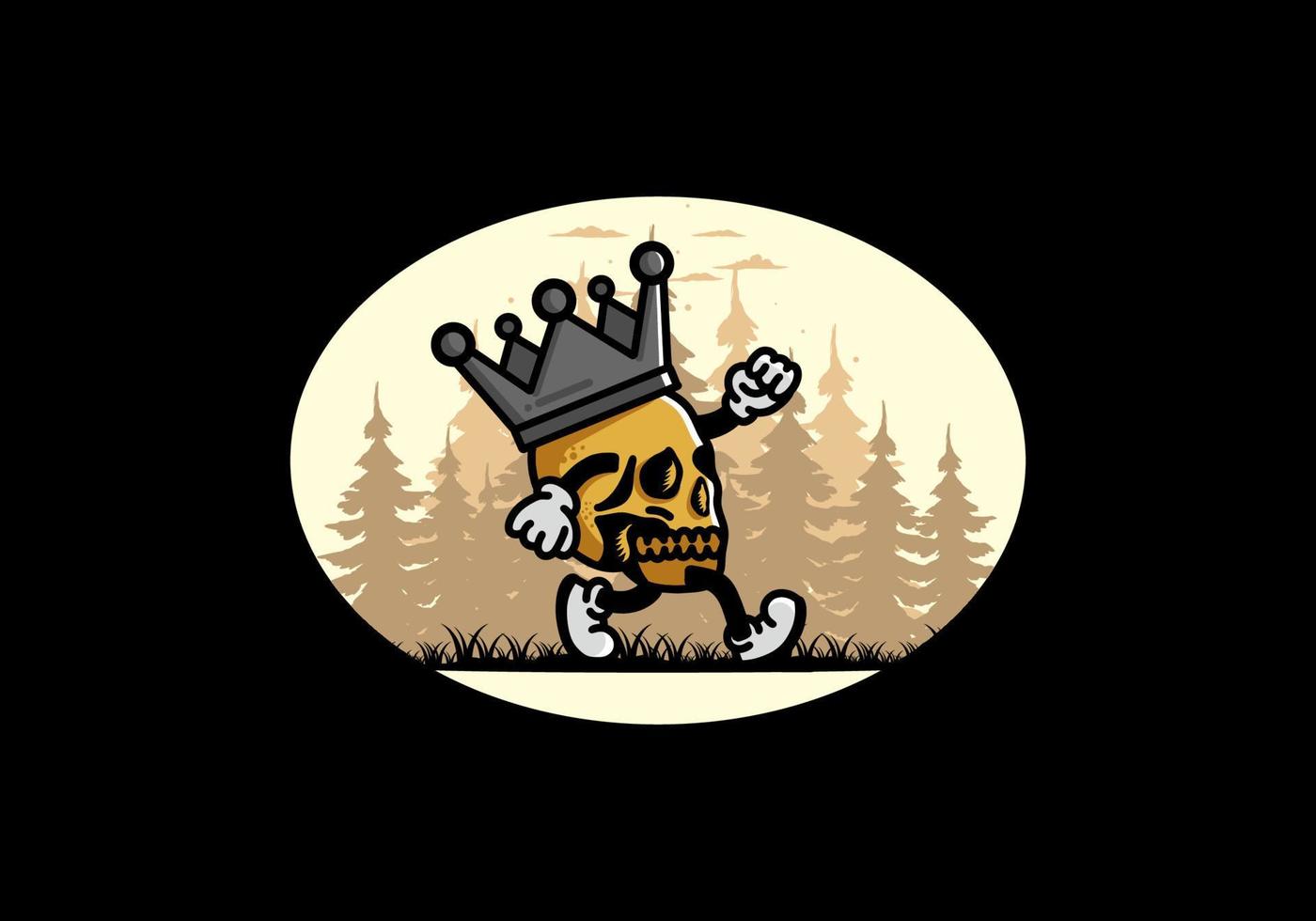 Walking skull illustration wearing a big crown vector