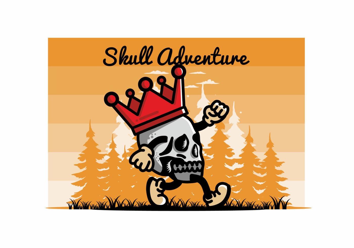 Walking skull illustration wearing a big crown vector