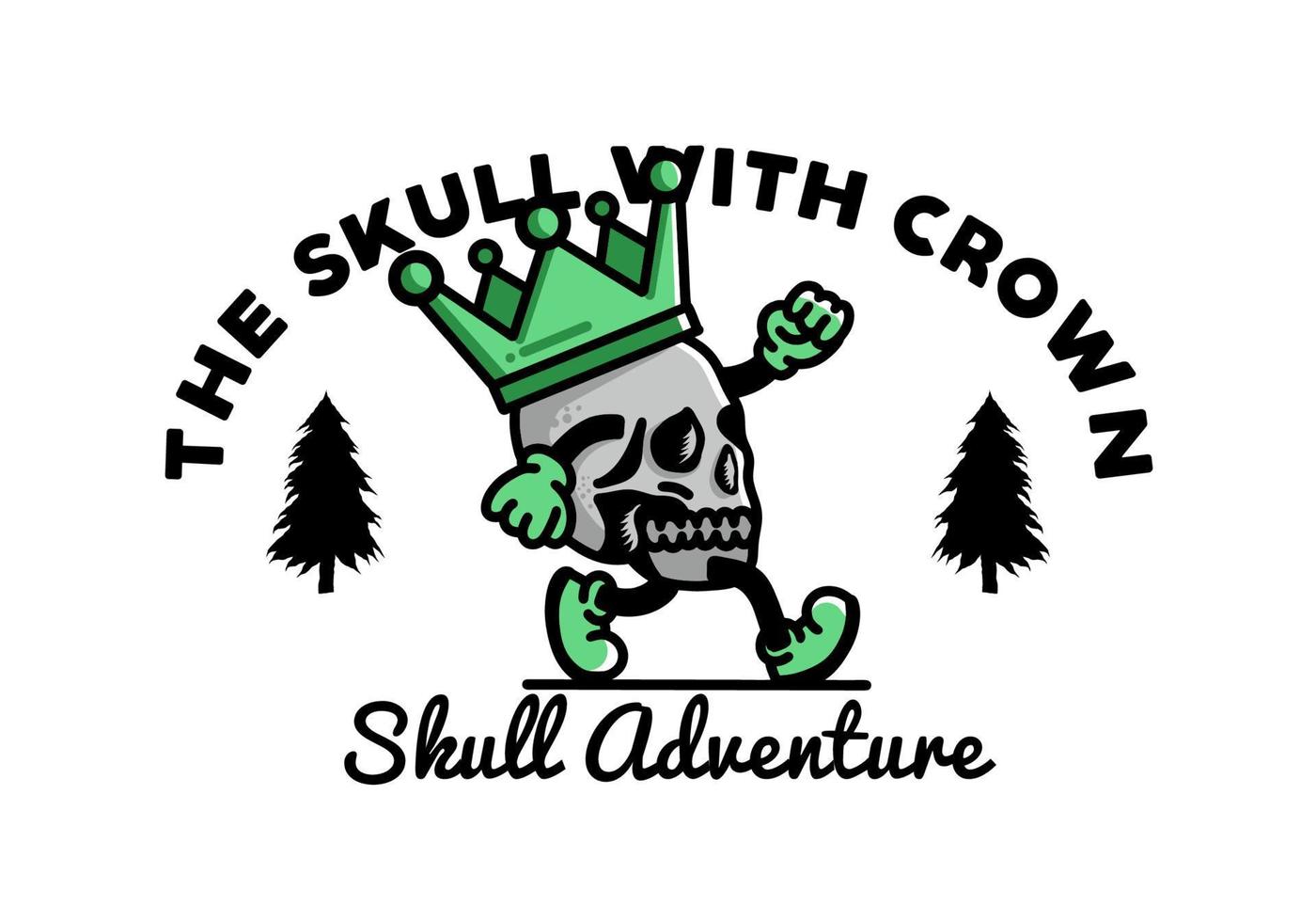 Walking skull illustration wearing a big crown vector