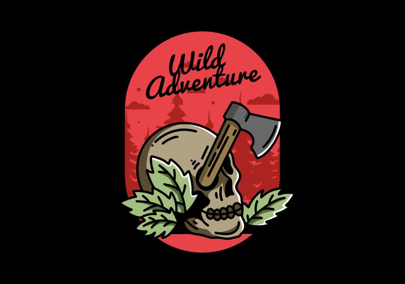 an ax stuck in the skull illustration design vector