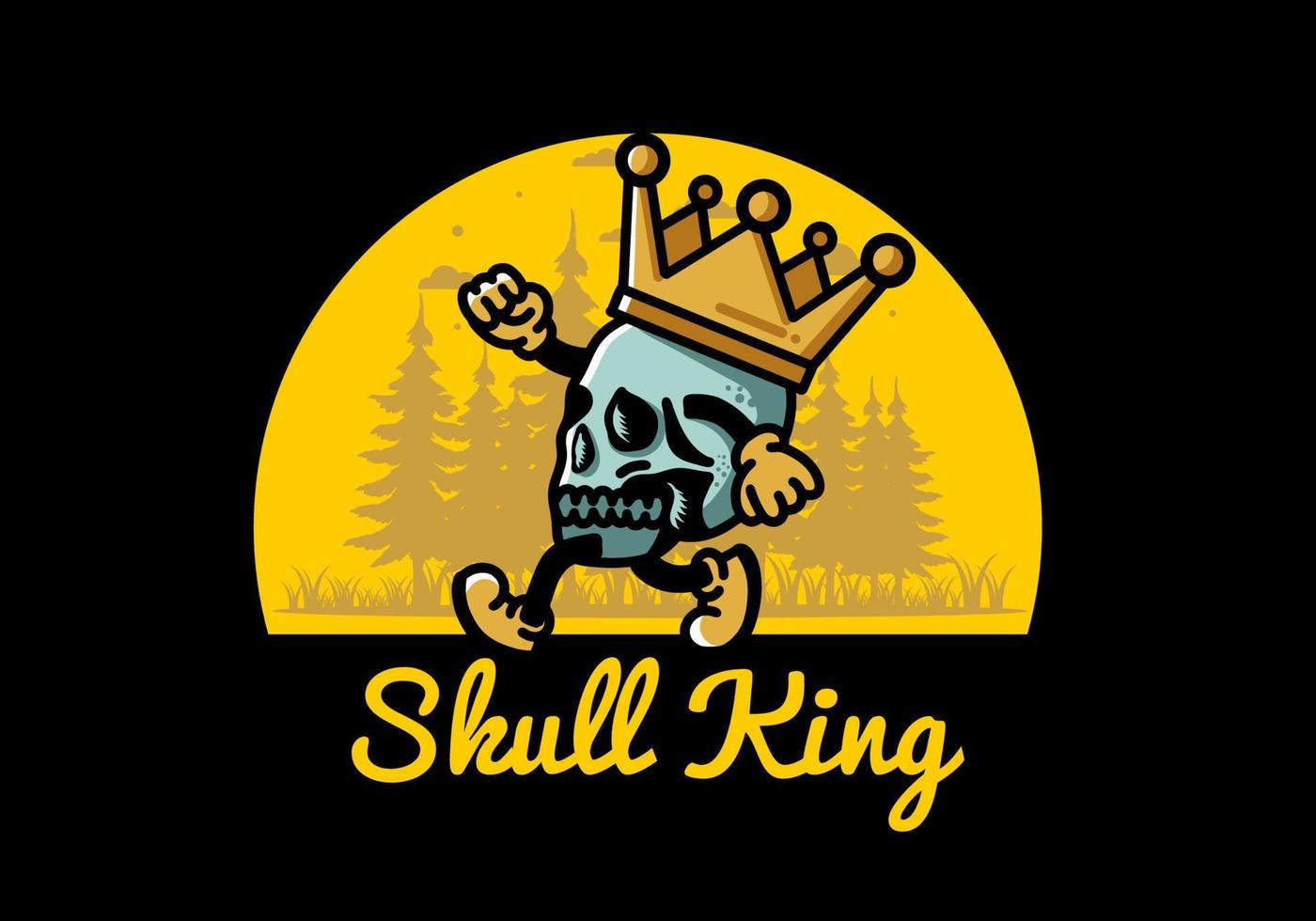 Walking skull illustration wearing a big crown vector