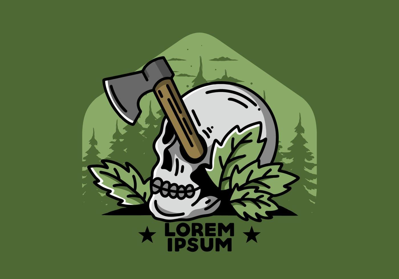 an ax stuck in the skull illustration design vector