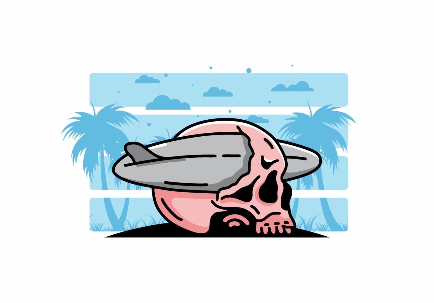 Surfboard piercing the skull illustration design vector