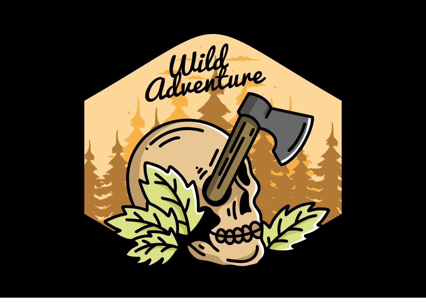 an ax stuck in the skull illustration design vector