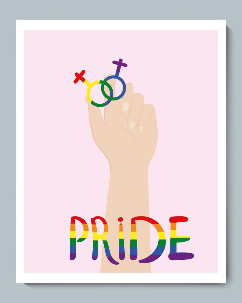 White Hand with Rainbow Gender LGBT Female Lesbian Symbol and Doole Inscription Pride vector