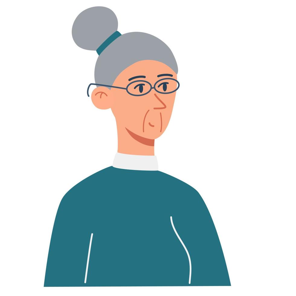 Female character. An elderly woman. People profile. Perfect for social media and business presentations, user interface, UX, graphic and web design, applications and interfaces. Vector illustration