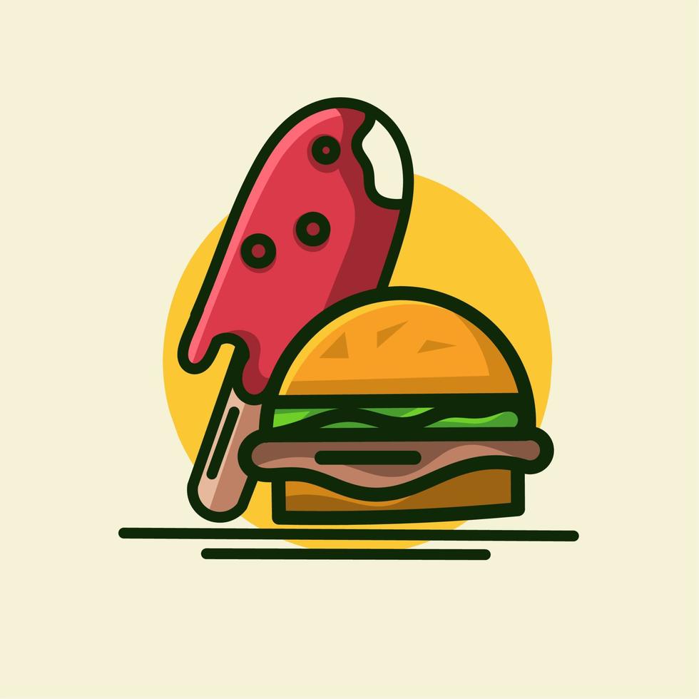 illustration of ice cream and burger menu for lunch, vector