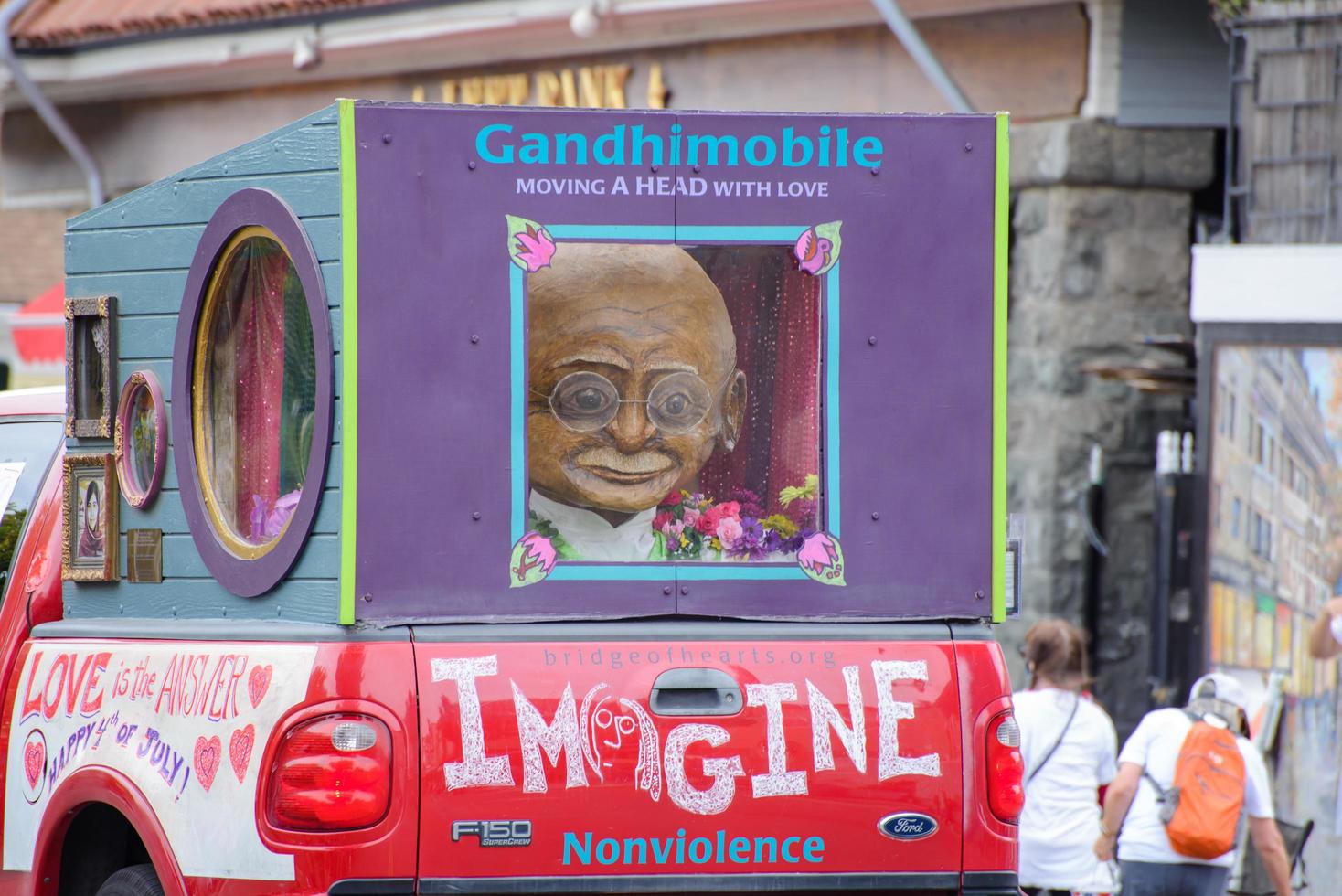 July 4th, 2022 Larkspur California USA, Corte Madera Larkspur 4th of July Parade, Ghandi Mobile shown in front of the Left Bank on Magnolia in Larkspur photo